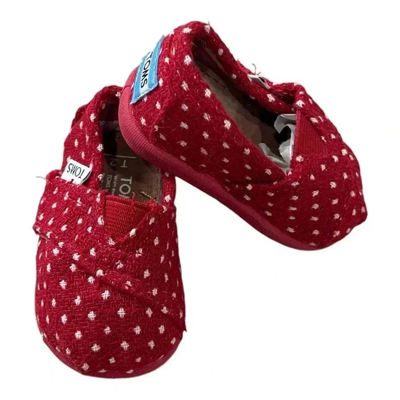 TOMS Baby Crib Shoes Red White Slip On Flats Infant size 2 - Picture 1 of 10